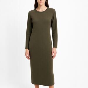 Rachel Zoe Olive Green Knit Long Sleeve Crew Neck Midi Shift Sweater Dress Sz XL